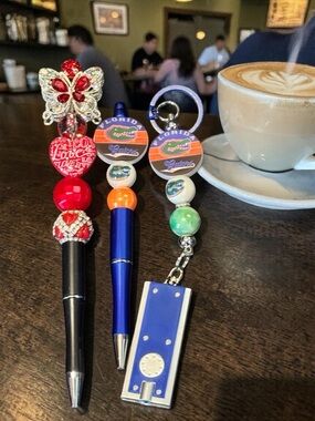 Beaded Decorative Pens & Keychain Set with football Charms